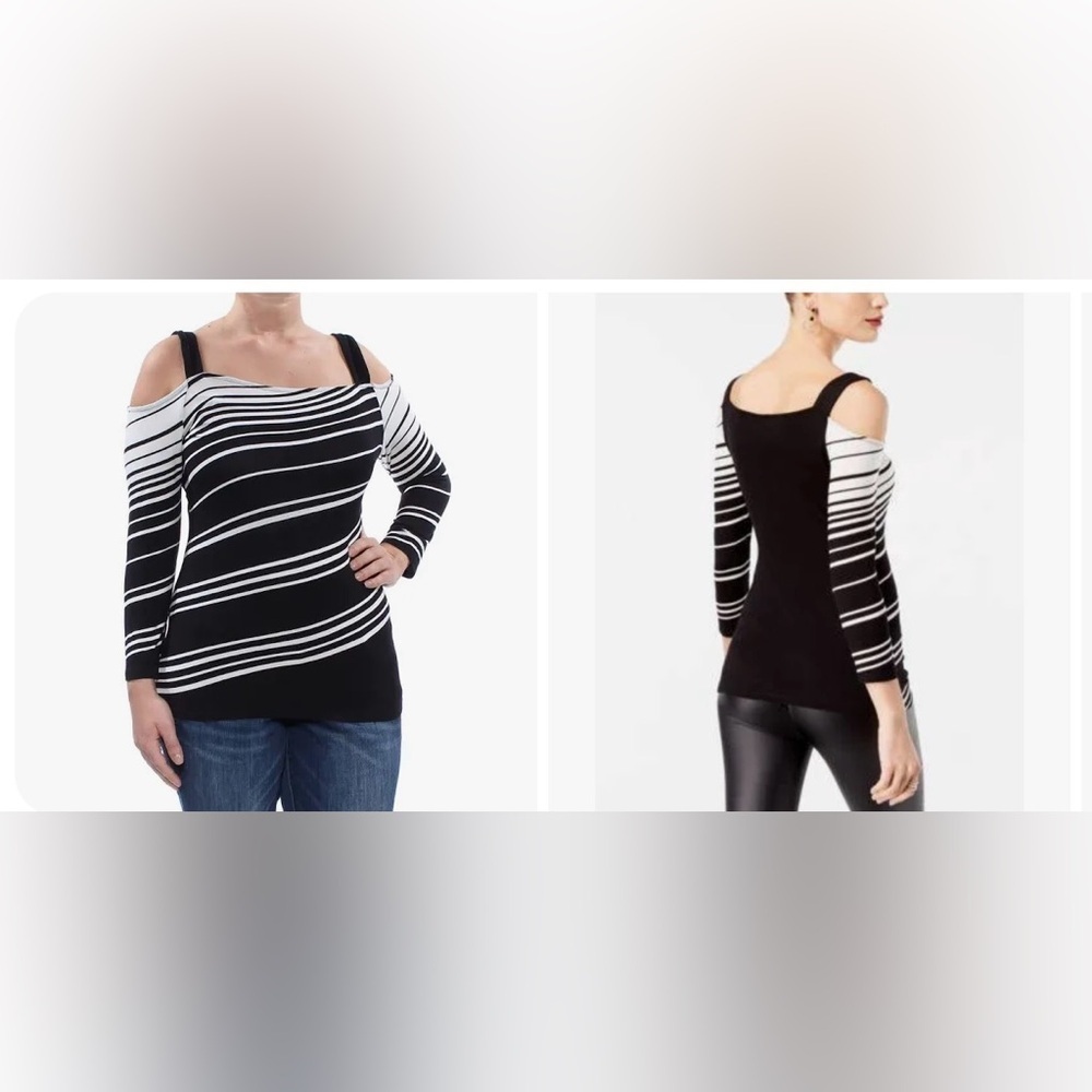 🖤🤍LIKE NEW INC INTERNATIONAL CONCEPTS BLACK AND WHITE STRIPED BLOUSE SZ M🤍🖤
